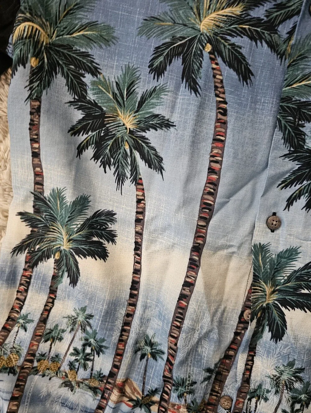 Batik Bay Resort Palm-Print Button-Up Shirt - Blue & Black
